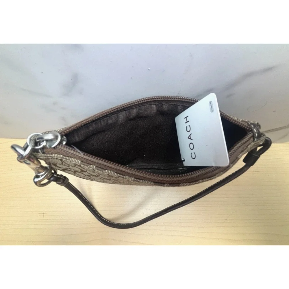 Coach Vintage 6319 Mini Signature Skinny Wristlet Khaki Brown Leather Canvas Y2K